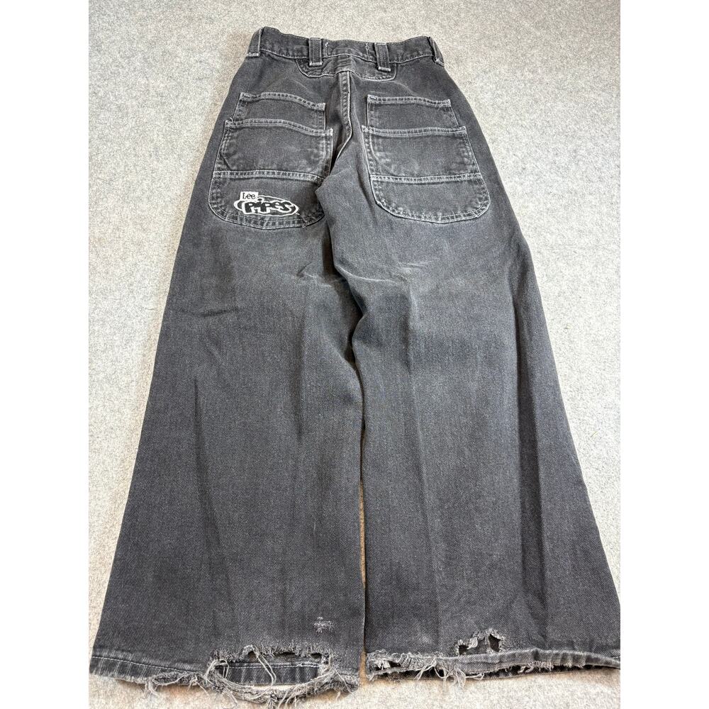 VINTAGE Lee Pipes Jeans Youth Black Wide Leg Distressed Baggy Skate Hip Hop 24 W